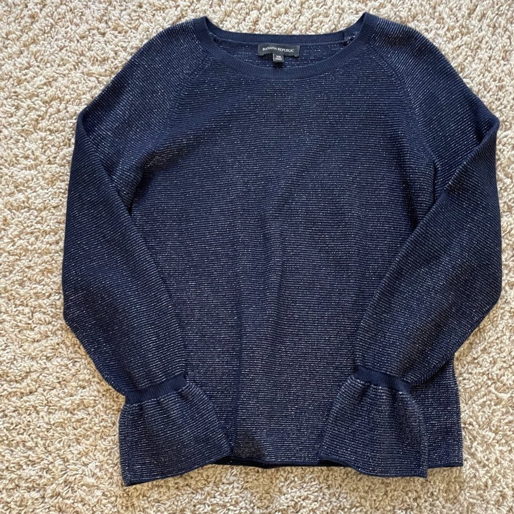 Banana Republic, Lightweight, Longsleeve, Navy Blue with Silver Sweater, Size XS